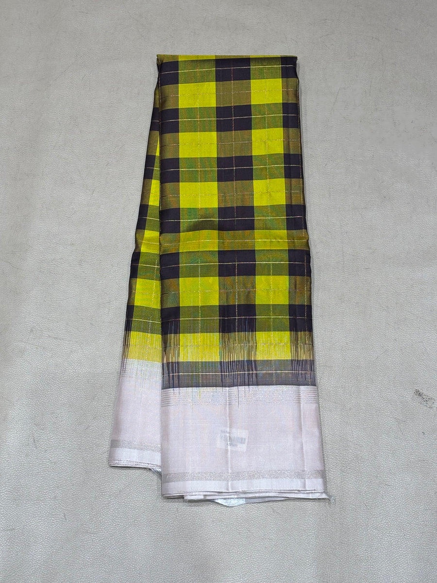 Varnvavi multi color checked handloom softsilk saree- Pure silk saree-AK1118