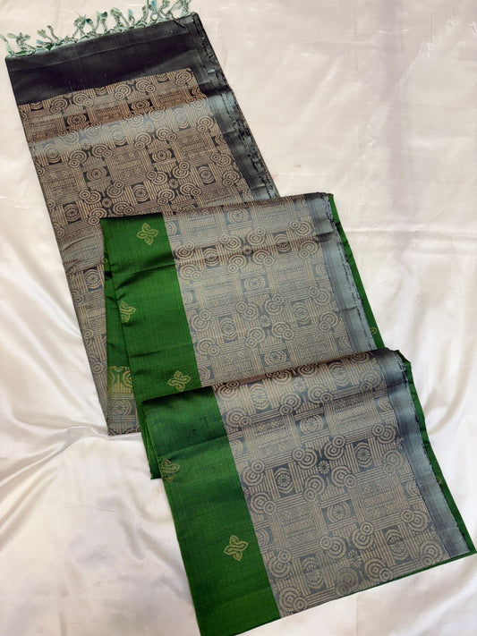 Green Grey Soft Silk - Handloom softsilk saree