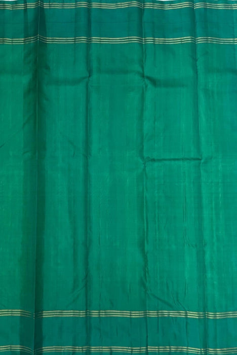 Ezhil light lemon yellow color body & teal green color pallu , blouse - Pure silk saree