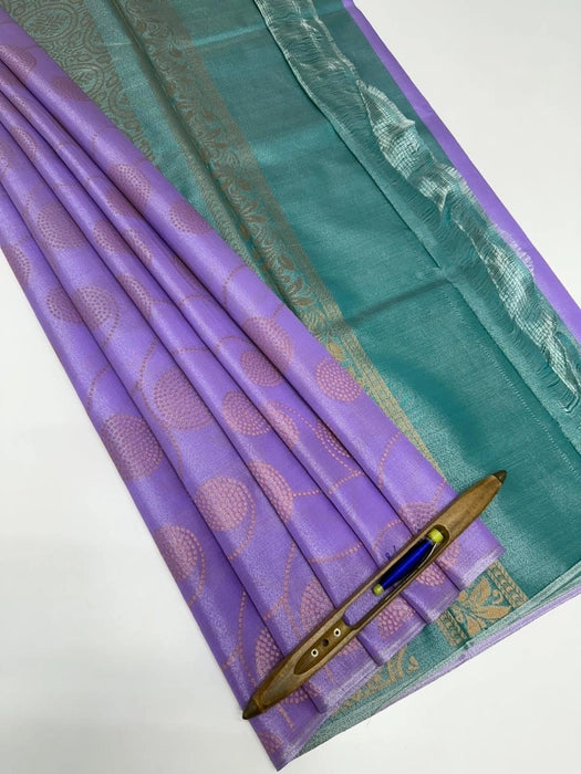 Aari art silk saree - dark lavender color body & dark teal blue color pallu , blouse.