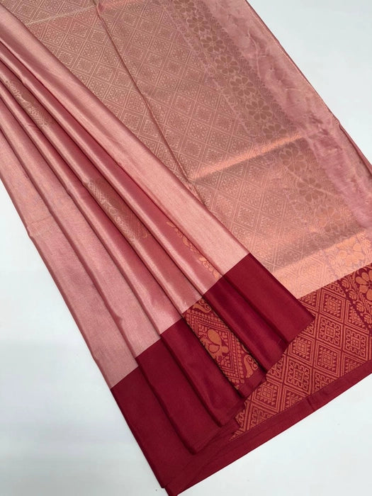 Panimalar art Silk saree - sandal with pink color body ,pallu , blouse.
