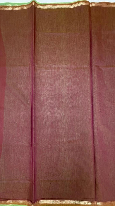 Minnera cotton saree - green color body & pink with green color pallu,blouse.