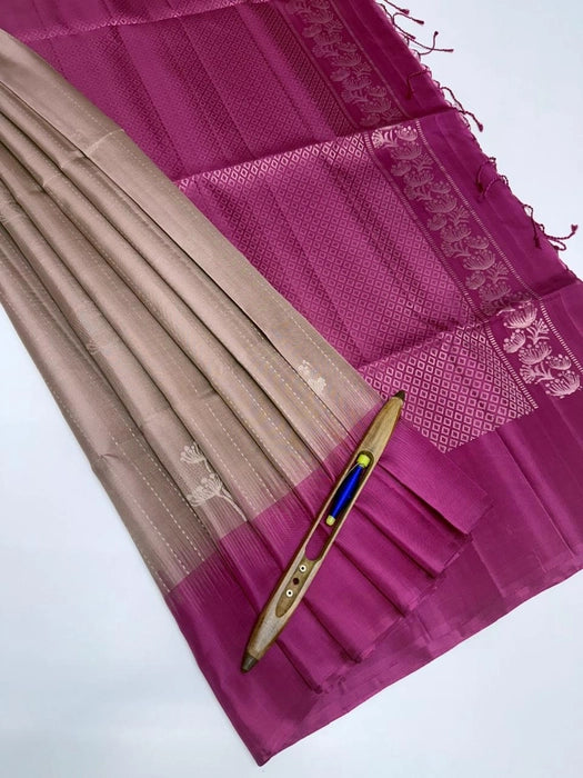 Ruhika chocolate brown color body & dusky pink color pallu , blouse - Pure silk saree