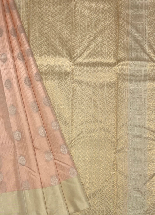 Pavithram light peach color body & sandal color pallu,blouse - Pure silk saree