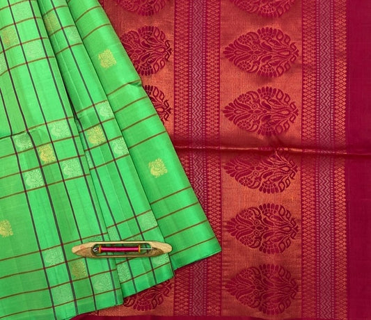 Nilava green  color body & red with magenta color pallu,blouse - Pure silk saree