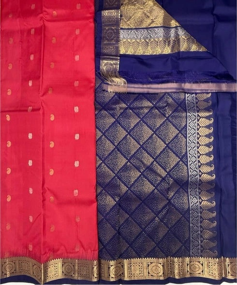 Shambavi sdark pink color body & navy blue color pallu,blouse - Pure silk saree