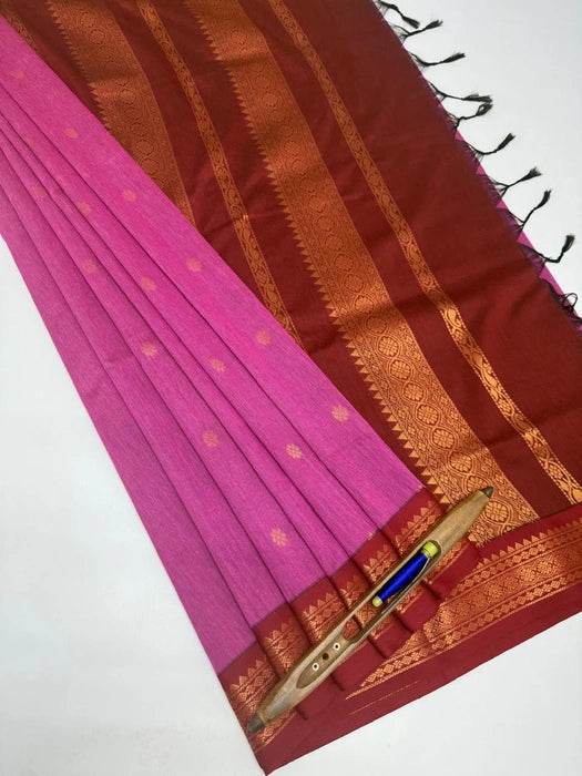 Navira cotton saree - dark pink color body & maroon color pallu,blouse.