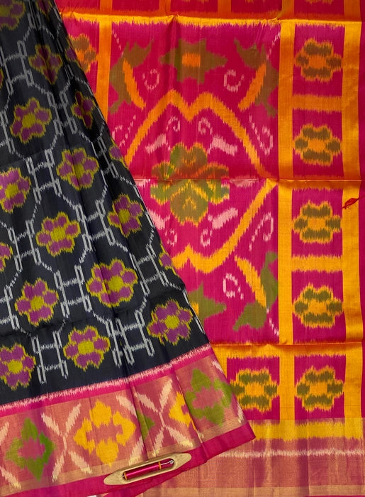 Anila black color body & pink color pallu , blouse - Pure silk saree