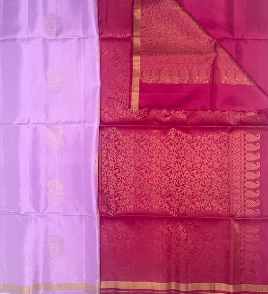 Melloli handloom softsilk saree - lavender color body & dusky pink pallu , blouse pure silk saree
