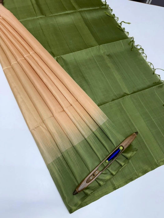 Chandana sandal color body & pastel green color pallu,blouse - Pure silk saree