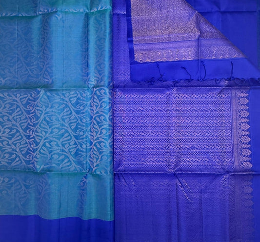 Aazhiya dual blue color body & ink blue color pallu , blouse pure silk saree