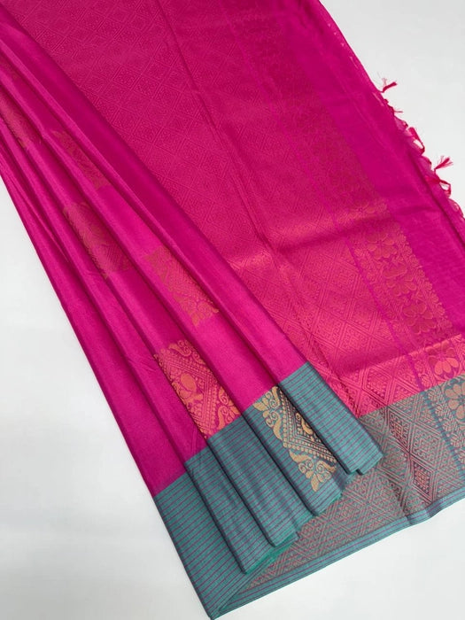 Mathi art silk saree - rani pink color body ,pallu , blouse.