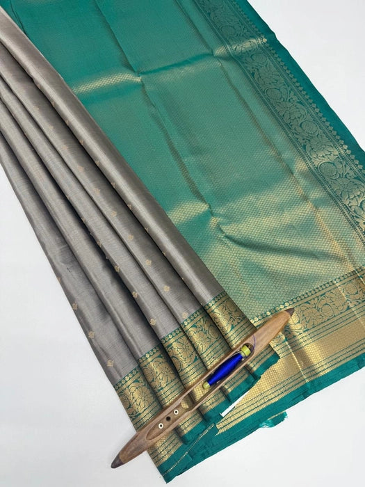 Nila grey color body & green color pallu,blouse - Pure silk saree