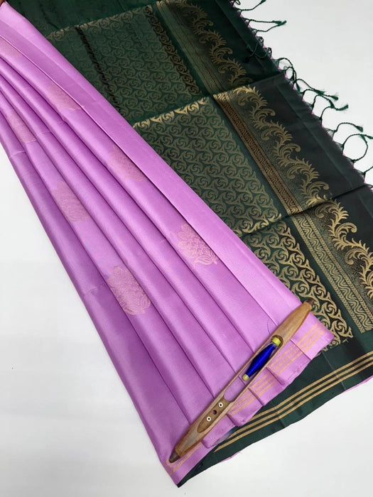 Thanvi lavender color body & dark green color pallu , blouse - Pure silk saree