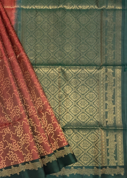 Pavai maroon color body & green color pallu , blouse pure silk saree