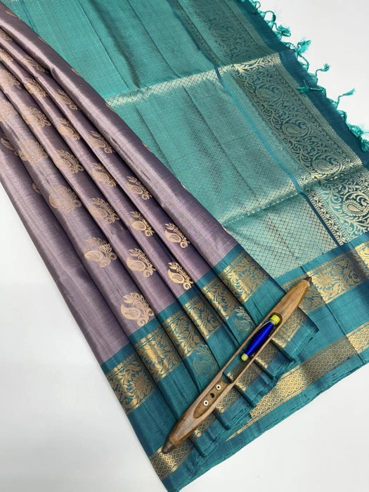 Aranya light lavender color body & pastel blue color pallu,blouse - Pure silk saree