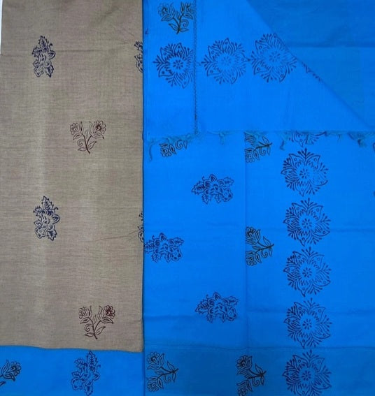 Lithika cotton saree - beige color body & blue color pallu,blouse.