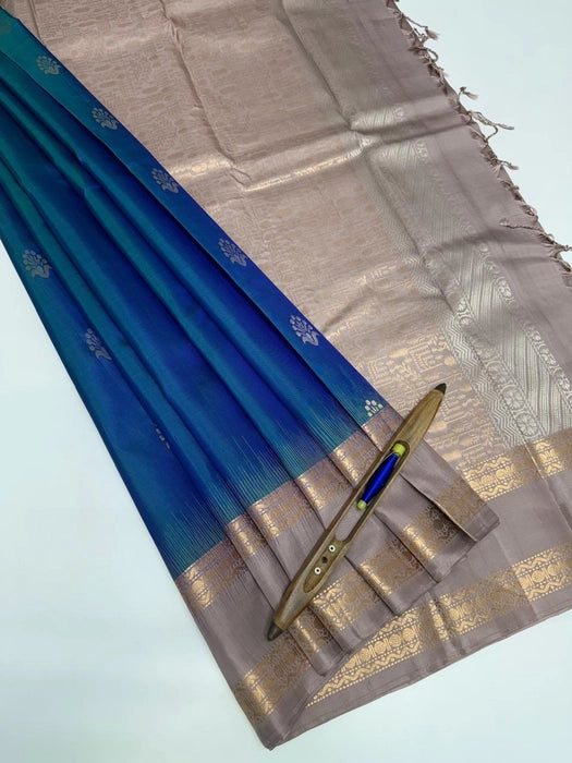 Kaveri dual blue color body & grey color pallu,blouse - Pure silk saree