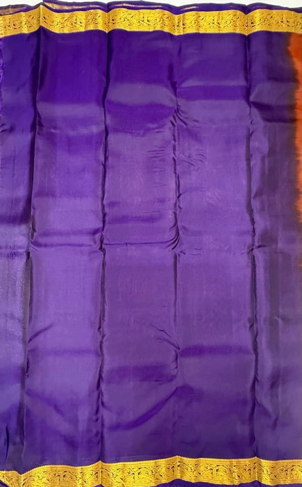 Kanvan pure mix softsilk saree - honey brown color body & violet color pallu , blouse