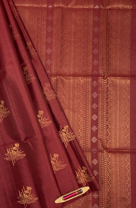 Yaazhini maroon color body, pallu , blouse pure silk saree