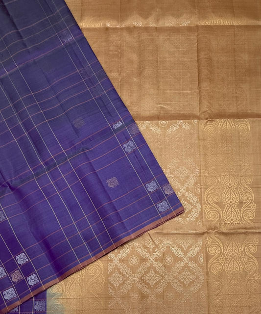 Varunika dark lavender color body & biscuit brown color pallu,blouse - Pure silk saree