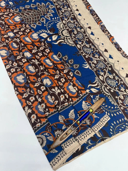 Rana cotton saree - dark brown color body, pallu,blouse.