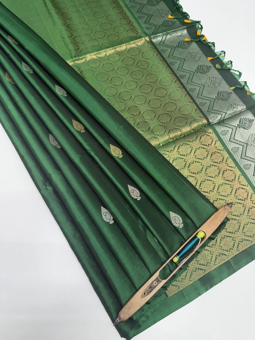 Valli green color body, pallu , blouse pure silk saree