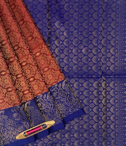 Anicham  maroon color body & dark ink blue color pallu , blouse pure silk saree