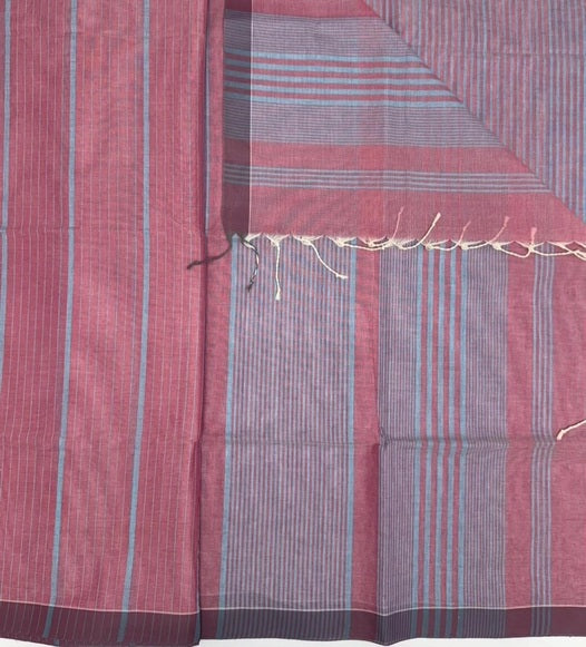 Pravi cotton saree - pink with blue color body, pallu,blouse.
