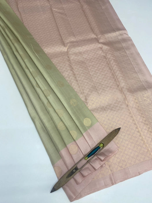 Varnika light green color body & baby pink color pallu , blouse - Pure silk saree