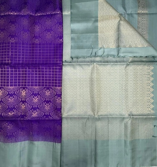 Chithiram violet color body & pastel green color pallu , blouse pure silk saree