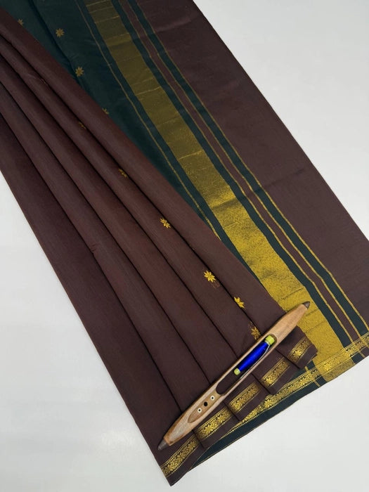 Minnerva coffee brown color body & black color pallu,blouse.