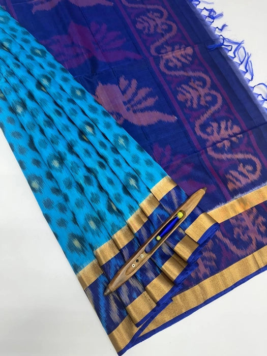 Nilaya pochampally silk cotton saree - copper sulphate blue color body & ink blue color pallu , blouse.