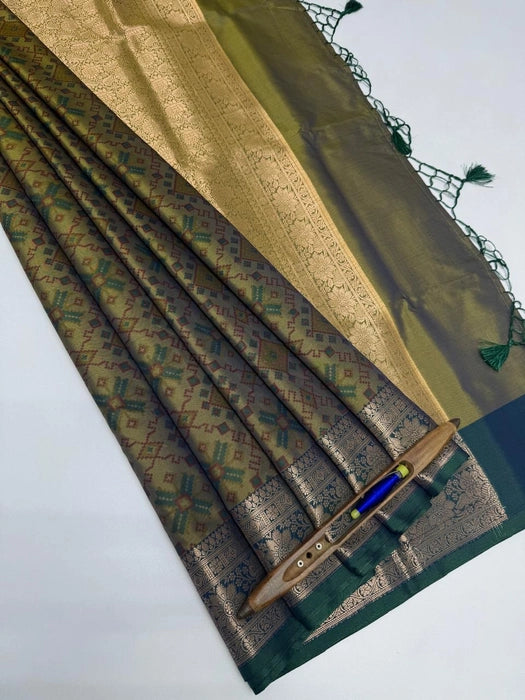 Mann art silk saree - cow dung green color body ,pallu , blouse.