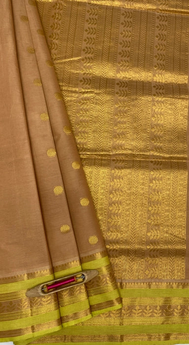 Mocha cotton saree - biscuit brown color body, pallu,blouse.