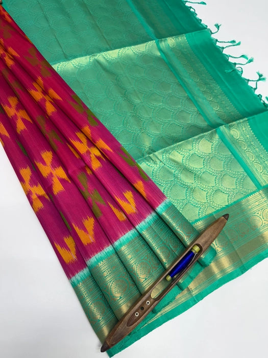Selvi pink color body & rexona green color pallu , blouse - Pure silk saree