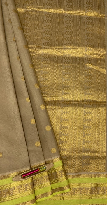 Sand cotton saree - dark beige color body, pallu,blouse.