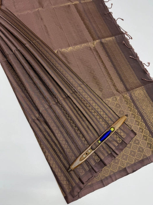 Sindhuma chocolate brown color body, pallu , blouse pure silk saree