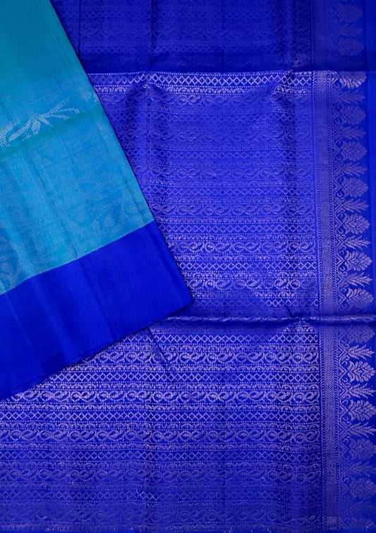 Aazhiya dual blue color body & ink blue color pallu , blouse pure silk saree