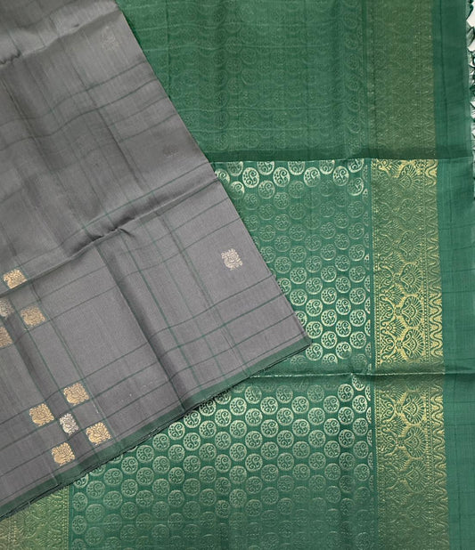 Varunika pastel grey color body & pastel green color pallu,blouse - Pure silk saree