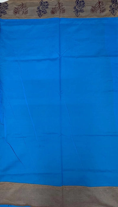 Lithika cotton saree - beige color body & blue color pallu,blouse.