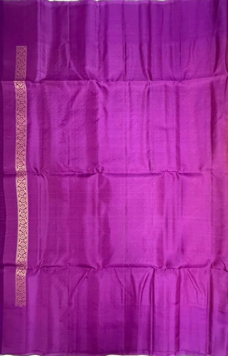 Kanaka bright yellow color body & violet color pallu , blouse pure silk saree