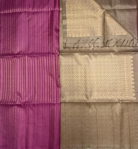 Ilairani dusky pink color body & beige color pallu , blouse pure silk saree