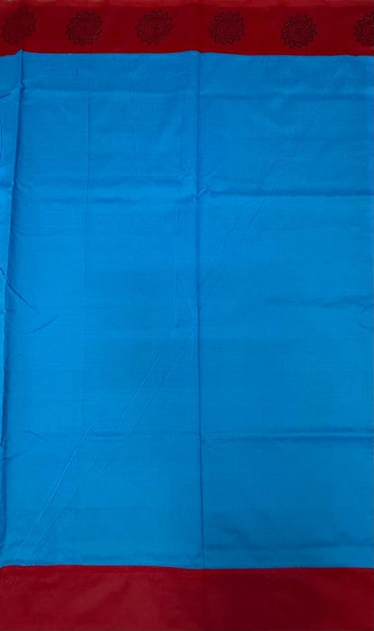Thanvila cotton saree - red color body & blue color pallu,blouse.