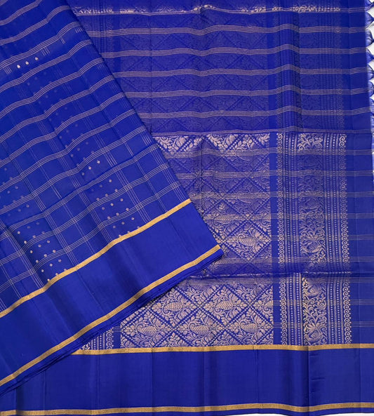 Kanmaniye royal blue color body , pallu,blouse - Pure silk saree