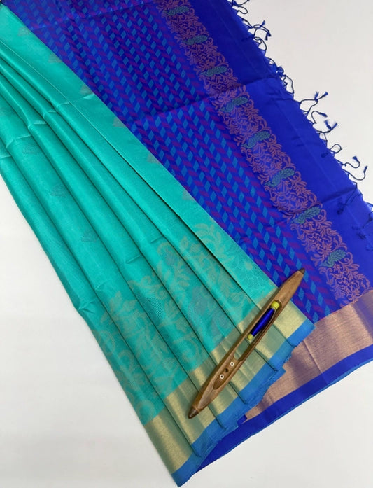 Kavi sea blue color body & royal blue color pallu , blouse - Pure silk saree