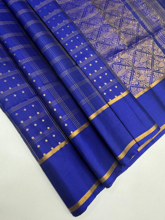 Kanmaniye royal blue color body , pallu,blouse - Pure silk saree
