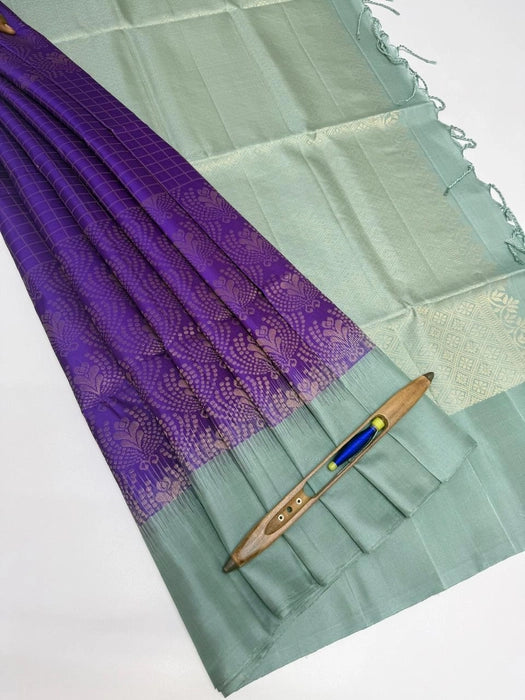 Chithiram violet color body & pastel green color pallu , blouse pure silk saree